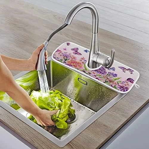 2 Pack Kawaii Mermaid Scales Kitchen Faucet Drying Mat 15''x 6'' Dish Drain Drying Pad Colorful Summer Glitter Absorbent Splash Guard Behind Faucet Drip Catcher Protectors For Sink Bar Bathroom - Image 8