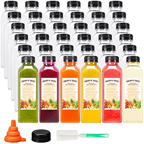 36pcs 16oz Empty Plastic Juice Bottles With Caps, Reusable Clear Bulk Beverage Containers For Juice, Milk And Other Beverages