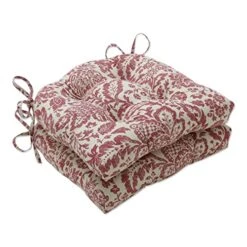 Fairhaven Paisley Indoor/Outdoor Patio Reversible Chairpad With Ties, Weather And Fade Resistant, 15.5" X 16", Red/Tan, 2 Count