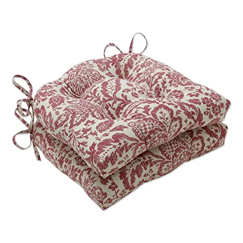 Fairhaven Paisley Indoor/Outdoor Patio Reversible Chairpad With Ties, Weather And Fade Resistant, 15.5" X 16", Red/Tan, 2 Count