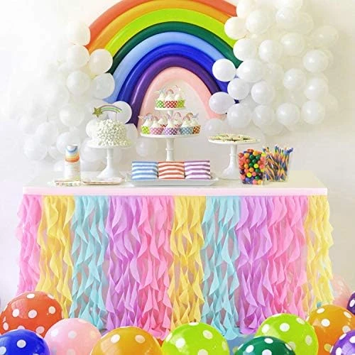Mermaid Curly Willow Tulle Ruffle Table Skirt For Baby Shower,Baby Shark Birthday Party,Tutu Rectangle Table Skirt 6 Ft - Image 8