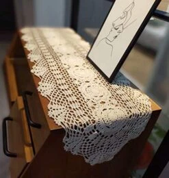 Janef White Handmade Crochet Cotton Table Runner Lace Doilies Doily Oval Dresser Scarves,11.8 By 35 Inches.
