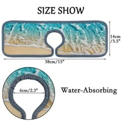 Kitchen Bathroom Sink Faucet Mat Blue Sea Wave White Foam Golden Splash Guard Water Tap Countertop Sink 4 Pack Absorbent Cleaning Cloth Pads Mat Protector RV Water Stains Proof