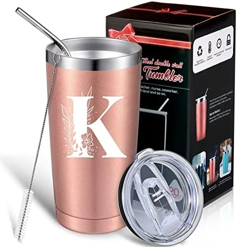 Personalized Initial Mug Tumbler 20oz, Monogrammed Travel Mug With Gift Box For Wedding Birthday Graduation Party, Birthday Christmas Gifts For Women Mom Sisters Teacher Coworker (C) - Image 15