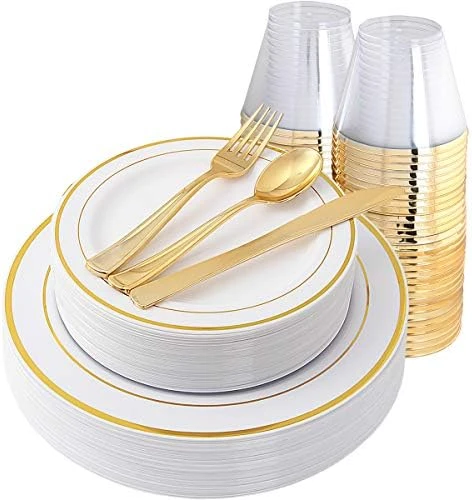 00000 150 Pcs Rose Gold Plastic Plates & Silverware & Disposable Cups, Laced Design Includes 25 Dinner Plates 10.25" 25 Dessert Plates 7.5" 25 Tumblers 25 Forks 25 Knives 25 Spoons For Party - Image 10
