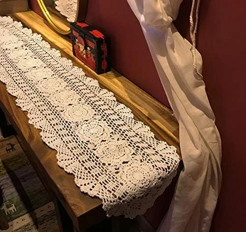Janef White Handmade Crochet Cotton Table Runner Lace Doilies Doily Oval Dresser Scarves,11.8 By 35 Inches. - Image 9