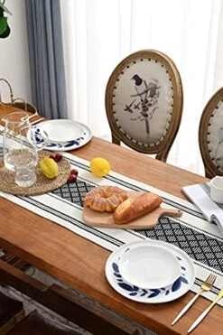 Boho Woven Table Runner 14 X 72 Inches Black And White Rustic Table Runners Modern Farmhouse Style Vintage Rustic Table Runner With Tassels For Dresser Bridal Shower Home Dining Table Decor