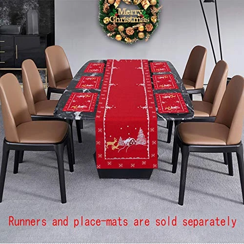 Embroidered Reindeer Table Place-mats For Christmas Holidays (Red, 12 × 18 Inches Set Of 6) - Image 4
