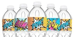 POP Parties Ink Superhero Pink Bottle Labels - 20 Superhero Water Bottle Labels - Superhero Decorations - Made In The USA - Pink