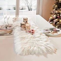 Table Runner, Thanksgiving Modern Small White Fur Table Runners For Party Birthday Christmas Friendsgiving Wedding Dinning Table, Decorative Rug Luxury Faux Fur Runner For Table(11.8x47.2inch)