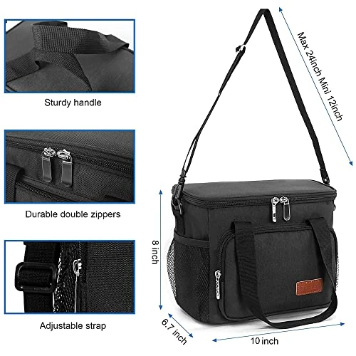 Lunch Bags For Women/Men, Insulated Lunch Bag For Work Office Picnic - Lunch Cooler Bag Leakproof Lunch Box With Adjustable Shoulder Strap - Black - Image 3