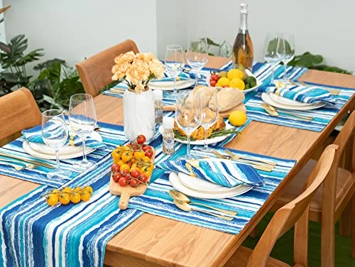 100% Polyester Placemats For Dining Table Set Of 6, Reversable & Waterproof For Indoor Or Outdoor Use, Heat-Resistant Non-Slip Place Mats For Kitchen Table Mats 13 X 19 Inch, Crayon Art (Ocean) - Image 6