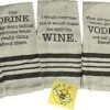 Funny Kitchen Towels With Sayings - Dark Linen Kitchen Towels Gift Set - Comes In Gift Bag - Set Of 5