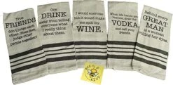 Funny Kitchen Towels With Sayings - Dark Linen Kitchen Towels Gift Set - Comes In Gift Bag - Set Of 5