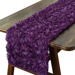 Ble Runner CaliTime 14 X 72 Inches Solid 3D Stereo Chiffon Rose Flower Non-Slip Table Runner Dresser Scarf For Dining Party Wedding Table Decoration Purple