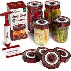 Fermenting Lids For Wide Mouth Mason Jars. 4 Waterless Airlock Fermentation Lids Kit. Easy Grip Fermenter Lid With Oxygen Pump Automatically Vents Air. Tracks Ferment Date. (4 Lids + Pump)