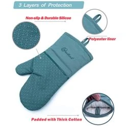 Pot Holders And Oven Mitts Sets 4Pcs, YUTAT High Heat Resistant Oven Gloves And Potholders, Non-Slip Grip Hot Pads With Food Grade Silicone Texture, Perfect For Kitchen Cooking Baking BBQ, Teal