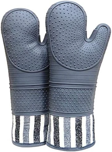 Heat Resistant 550 Degree Oven Mitt, Silicone Oven Hot Mitts - 1 Pair, Extra Long Professional Baking Oven Gloves - Food Safe,Pot Holders Cooking,Grilling,Kitchen (Grey Mittens) - Image 7