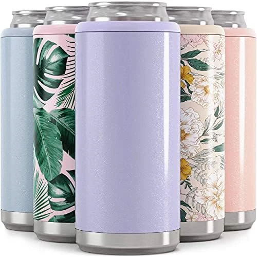 Skinny Can Cooler For Slim Beer & Hard Seltzer | Stainless Steel 12oz Sleeve, Double Wall Vacuum Insulated Drink Holder - Glitter Lilac - Image 14