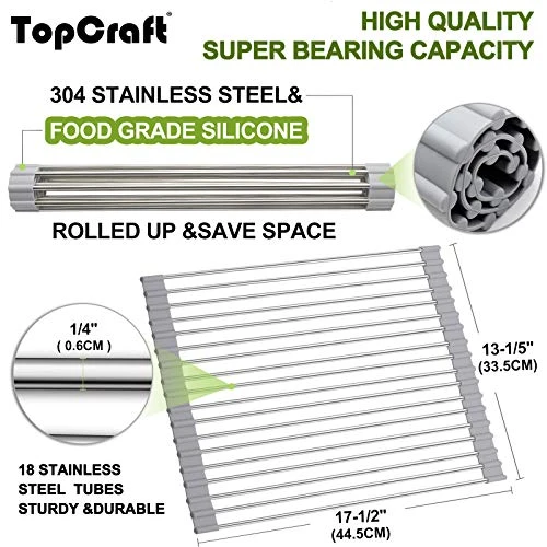 Craft Roll-Up Dish Drying Rack, 17" X 13.2" Multipurpose Foldable Kitchen Sink Rack Mat 304 Stainless Steel Dry Rack Dish Drainer Heat Resistant Mat - Image 2