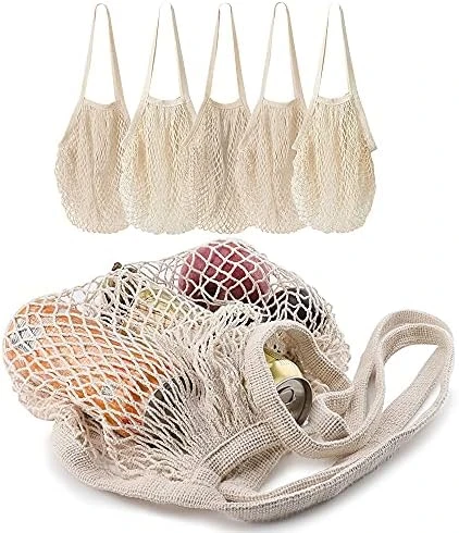5 Pack Cotton String Shopping Bags Reusable Washable Grocery Mesh Bags Organizer For Grocery Shopping Produce Net Bags With Longhandle For Fruit Vegetable Storage - Image 10