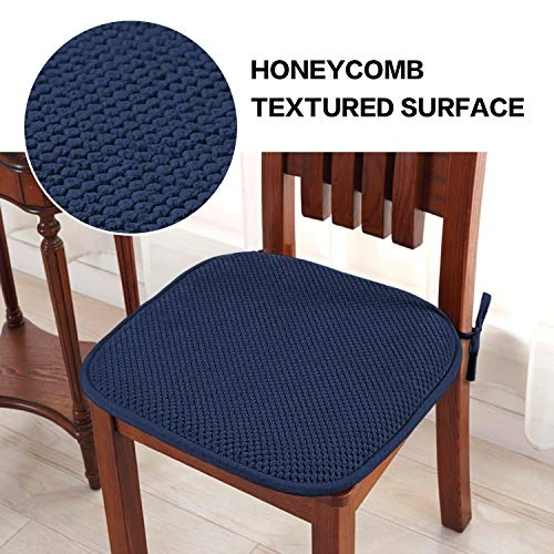 Non Slip Memory Foam Seat Chair Cushion Pads Honeycomb Premium Comfort Memory Foam Chair Pads/Cushions With Ties - Seat Cover 16" X 16" Chair/Seat Cushion Pad, 2 Pack, Navy