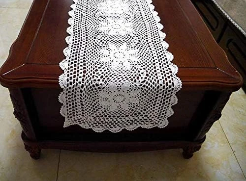16X51 100% Cotton Handmade Crochet Lace Table Runners Oblong Tablecloth Doilies Doily,White - Image 6