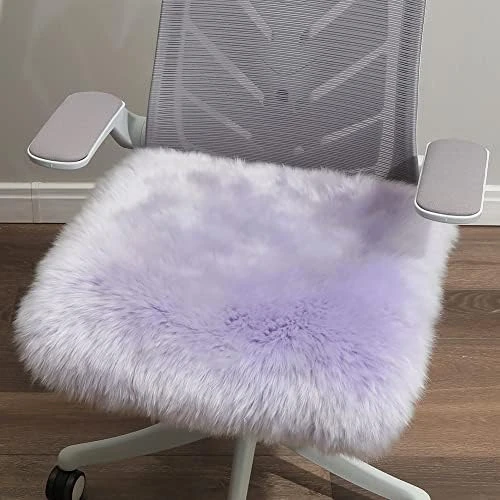 Sheepskin Chair Cushion Non-Slip Back Square Genuine Fur Chair Cover Silky Natural Wool Seat Cushion Pad Soft Area Rugs Carpet For Home Office Restaurant Chair 18x18 Inch (Pack Of 1), Ivory White - Image 6