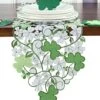 St. Patrick's Day Spring Table Runner,Applique Embroidered Cutwork Clover Design, Home Kitchen Dining Tabletop Decoration, Runner 13"×54", Green