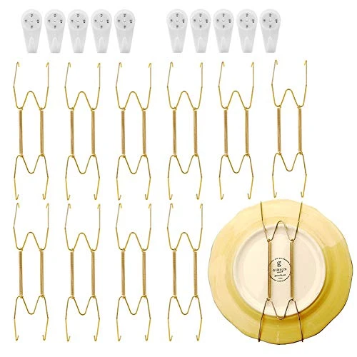 10 Pack Stainless Steel Plate Hangers For Walls Compatible Decorative Plates Hooks Dish Diaplay Holder With 10 PCS Wall Hooks (8 Inch)