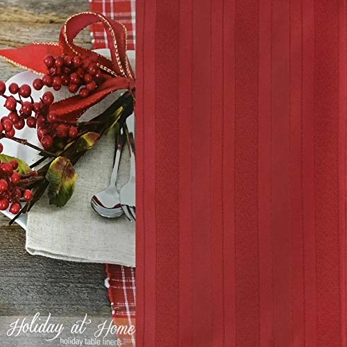 Christmas Satin Stripe No-Iron Soil Resistant Fabric Holiday Tablecloth - Set Of 4 Napkins, Red - Image 5