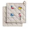 D' Hermine Hot Pads 100% Cotton Pot Holders Set Of 2 With Hanging Loop Potholder, Heat Resistant, BBQ, Baking, Grilling & Barbeque, Birdies On Wire - Spring/Summer (8"x8")