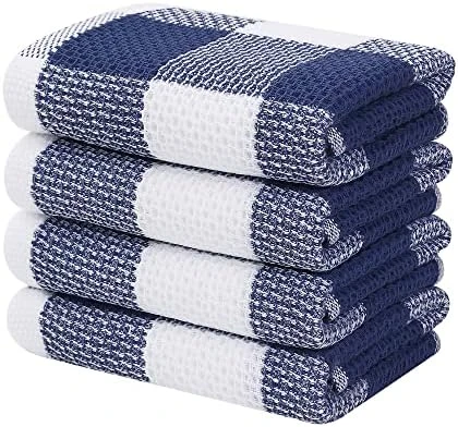 100% Cotton Waffle Weave Check Plaid Kitchen Towels, 13 X 28 Inches, Super Soft And Absorbent Dish Towels For Drying Dishes, 4-Pack, White & Black - Image 11