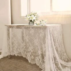 60 X120 Inch Classic White Wedding Lace Tablecloth Lace Tablecloth Overlay Vintage Embroidered Lace Overlay For Rustic Wedding Reception Decor Spring Summer Outdoor Party