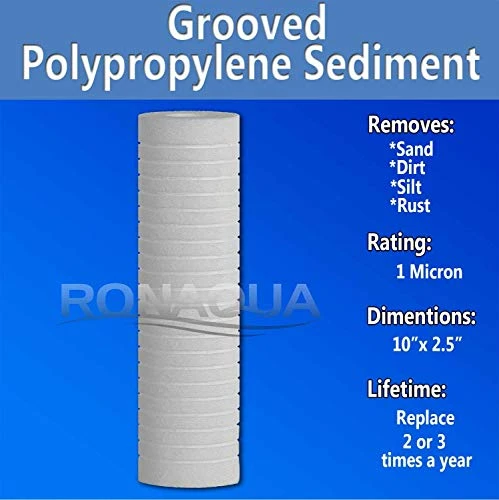 Grooved Sediment Water Filter Cartridge By Ronaqua 10"x 2.5", Four Layers Of Filtration, Removes Sand, Dirt, Silt, Rust, Made From Polypropylene (25 Pack, 1 Micron) - Image 2