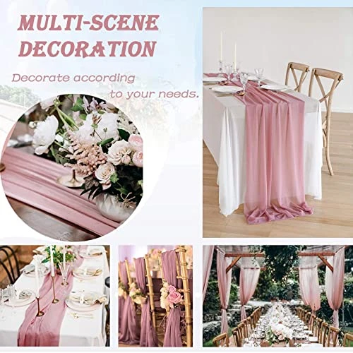 YAWALL Chiffon Table Runner For Wedding Decorations - Dusty Rose Bridal Baby Shower Party Decor Rustic Boho Runners 10ft - Image 5