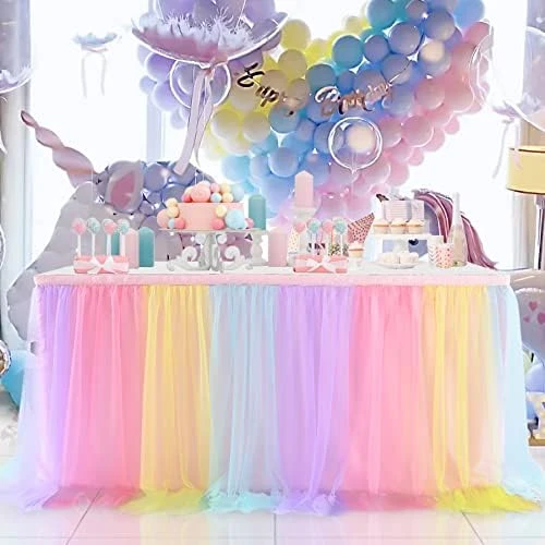 Pink Table Skirt Birthday Party Tulle Table Skirt Baby Shower Round And Rectangle Tutu Table Decoration Table Cloth For Girl Gender Reveal Wedding(L6(ft), H30in) - Image 7