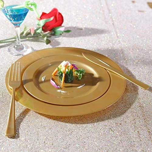 102 Pieces Solid Gold Disposable Plates, Gold Plastic Plates, Premium Plastic Party Plates Includes: 51 Dinner Plates 10.25 Inch And 51 Salad/Dessert Plates 7.5 Inch - Image 3