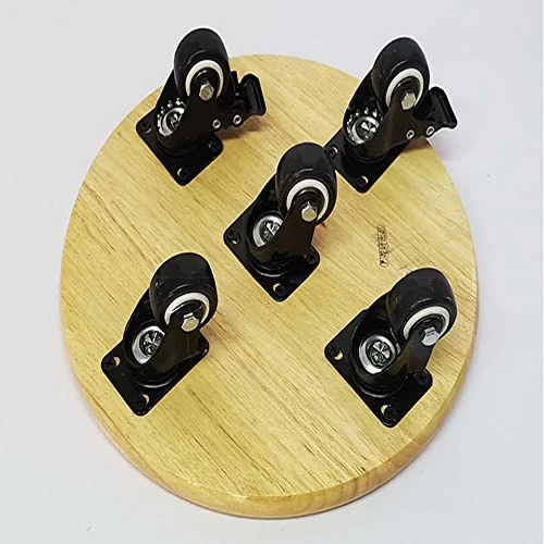 XSSS-ZC Log Color Solid Wood Removable Tray, Fish Tank With Wheel Bottom Support, Flower Pot Round Base, Universal Wheel Stool,Diameter: 25cm - Image 7