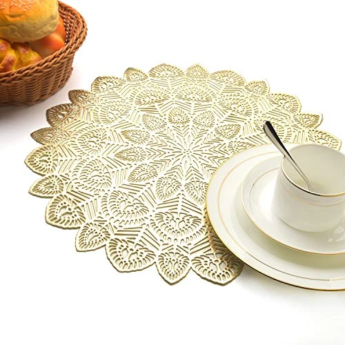 Table Mats Set Of 4 Gold Placemats Dining Table,Pressed Viny Placemats,Wedding Tablemats… - Image 4