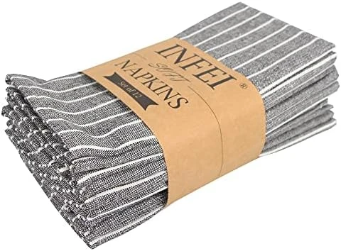 White Striped Linen Cotton Dinner Cloth Napkins - Set Of 12 (40 X 30 Cm) - For Events & Home Use (Navy) - Image 7