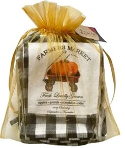 2 Pc Buffalo Plaid Kitchen Towels Set - Fall Towel Set - Pumpkin Truck With Pot Holder And Oven Mitt - Buffalo Plaid Kitchen Decor - Comes In An Organza Bag So It's Ready For Giving!