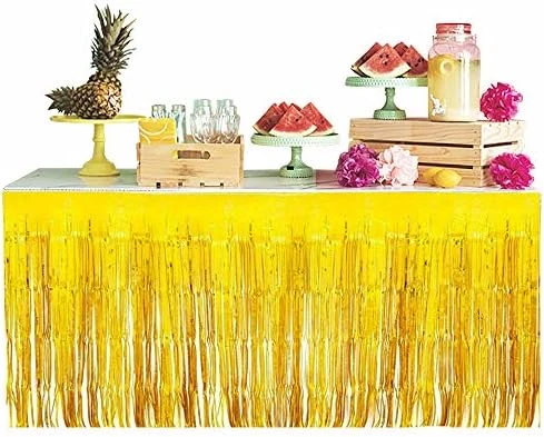 2 Packs Metallic Foil Fringe Table Skirt Pink Tinsel Table Skirt Garland For Rectangle Tables Hotel Banquet Parade Floats Mardi Gras Holiday Birthday Wedding New Year Party Decoration (108 X 29 Inch) - Image 4