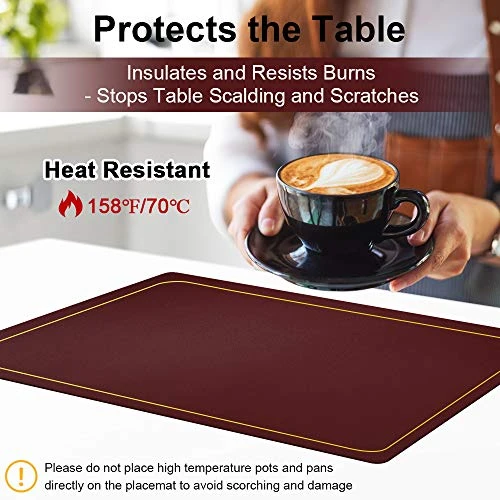 Wine Red Placemats For Dining Table Set Of 6, Waterproof Wipeable PU Leather Place Mats Indoor, Washable Kitchen Table Mats For Easter Thanksgiving Christmas New Year Party Home Decor - Image 4