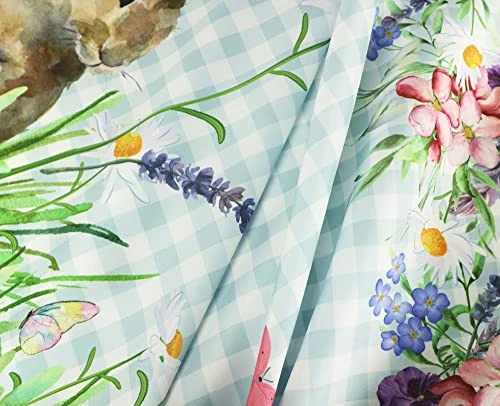 Easter Day Tablecloth Waterproof Fabric Cute Bunny Blue Buffalo Check Rectangle Table Cloth 60x84inch Happy Spring Party Dinning Room Table Decoration Cloth, Blue And White - Image 4