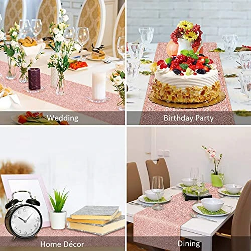 Rose Gold Tablecloth, 12x108inch Sequins Table Runners And 54x108inch Plastic Table Cloths For Party Decorations, Sparkling Party Supplies Table Cover For Indoor Outdoor Parties - Image 3
