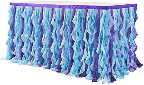 Mermaid Curly Willow Tulle Ruffle Table Skirt For Baby Shower,Baby Shark Birthday Party,Tutu Rectangle Table Skirt 6 Ft - Image 9