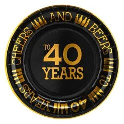 40th Birthday Plates Black And Gold Dessert, Buffet, Cake, Lunch, Dinner Plates For 40th Birthday Decorations Party Supplies, Cheers To 40 Years! 50 Count, 9" Plate