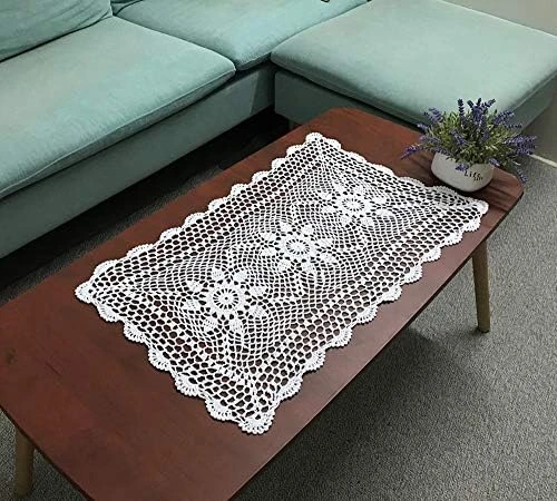 16X51 100% Cotton Handmade Crochet Lace Table Runners Oblong Tablecloth Doilies Doily,White - Image 9