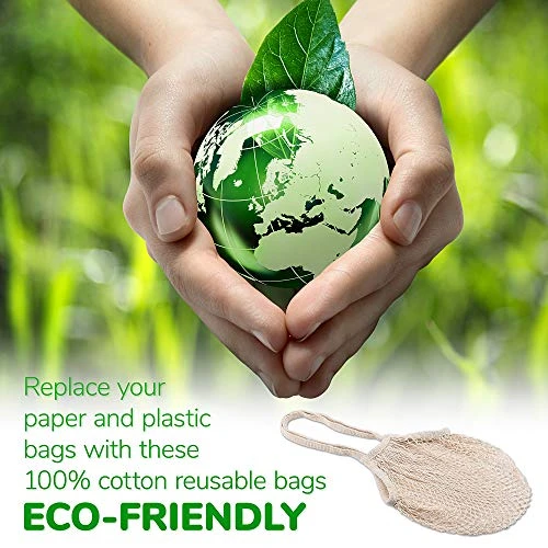 5 Pack Cotton String Shopping Bags Reusable Washable Grocery Mesh Bags Organizer For Grocery Shopping Produce Net Bags With Longhandle For Fruit Vegetable Storage - Image 4